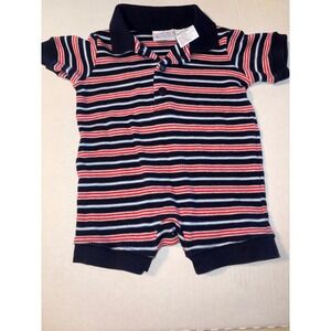 Small Steps Striped Polo Romper‎ Short Sleeve One Piece Outfit 3-6 Months VTG